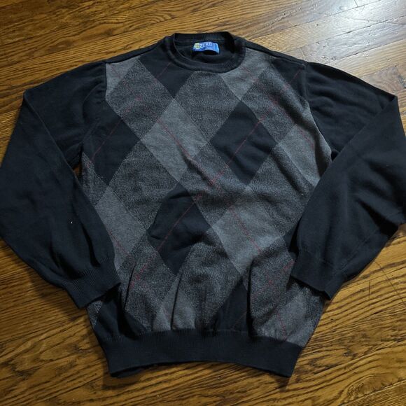 Macy's Other - 82Zero Boys Sweater Argyle Black Diamond Print Cotton Pullover Crew Neck X-Large